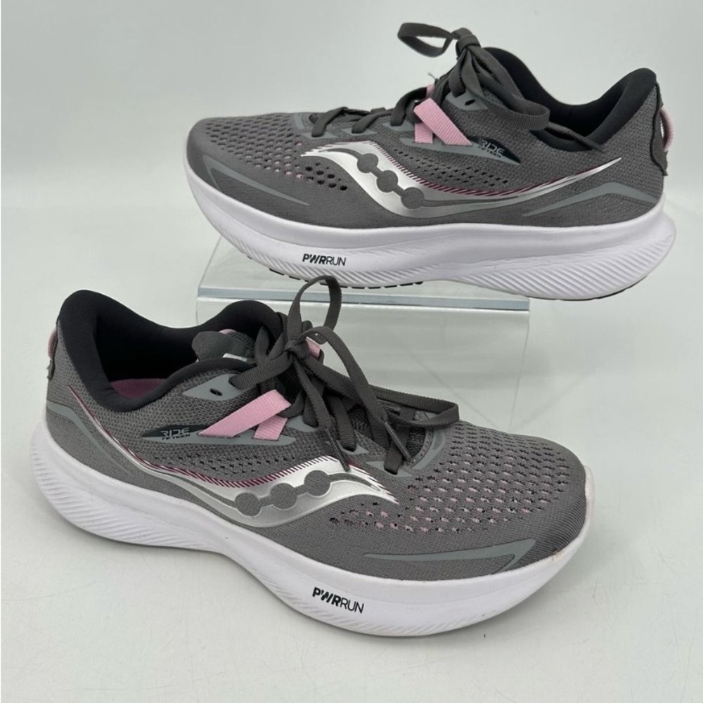 Saucony Womens Ride 15 S10730-15 Gray Pink Running Shoes Sneakers Size 8 D Wide